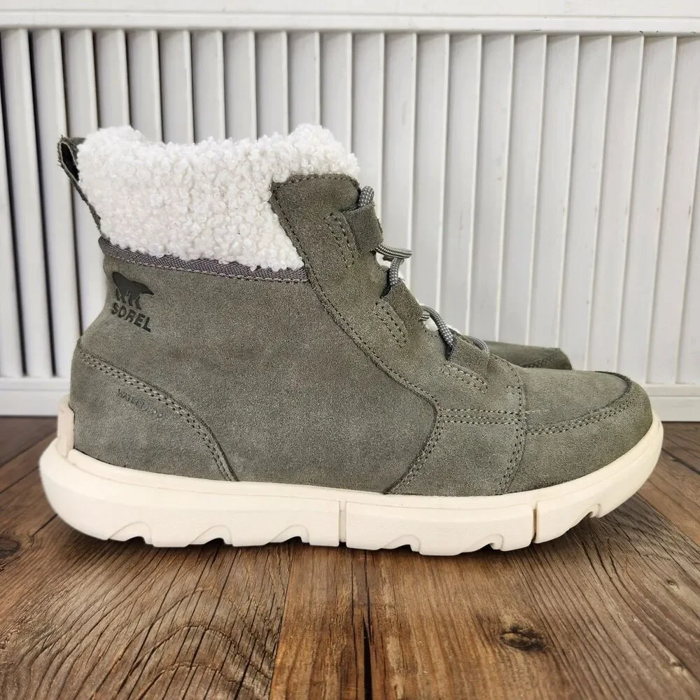 Sorel Explorer II Carnival Cozy Waterproof Boots Womens Sz 8.5 Green Suede Ankle